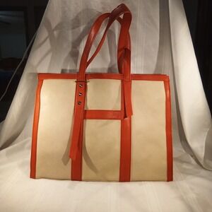 Big Buddha Tan & Orange Leather Trim Tote Bag – Good Condition